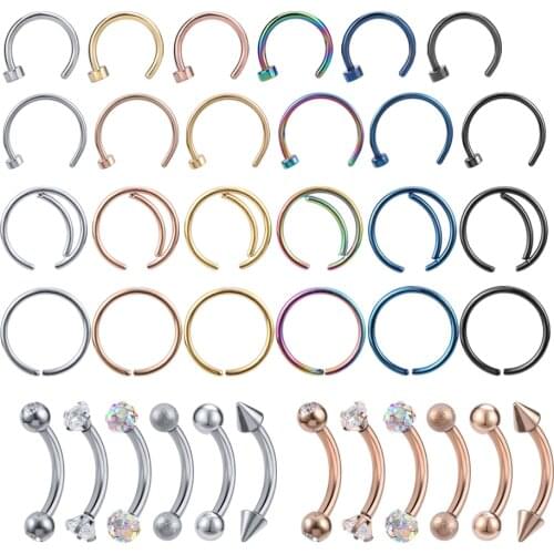 6PC/lot Belly Piercing Nose Rings Ear Cartilage Helix Tragus Hoops Septum Eyebrow Nipple Navel Piercing Womens Body Jewelries