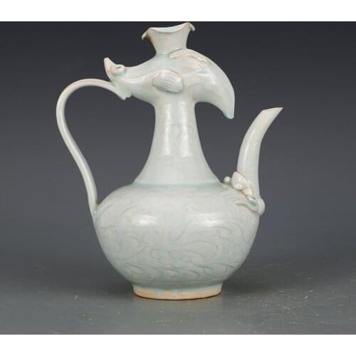 Antique SongDynasty porcelain pot,Hutian kiln shadow green chicken head teapot \flagon ,home Decoration,collection & adornment