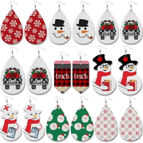 Free Shipping Cute Vegan Leather Christmas Snowman Drop Earrings for Women Fashion Doctors Nurses Teachers' Day Earrings Jewelry