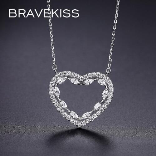 BRAVEKISS Hollow Heart Necklaces Cubic Zircon Pendants Long Chain Necklaces for Women Party Gifts Statement Fashion Jewel UN0383