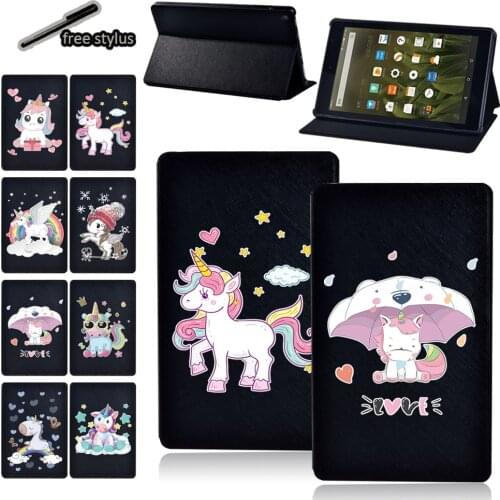 Tablet Case for Amazon Fire 7/Fire HD 8/HD 8 Plus/Fire HD 10 Shockproof Leather Cover Case + Free Stylus