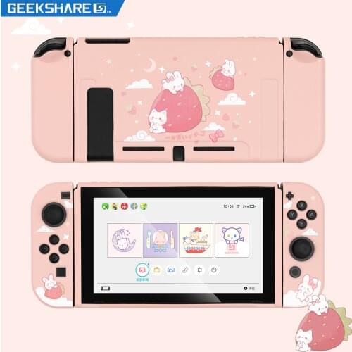 Geekshare Nintendo Switch Case Cute Strawberry Rabbit Pink Girl Fairy League Soft TPU Cover Back Girp Shell For NS Accessories