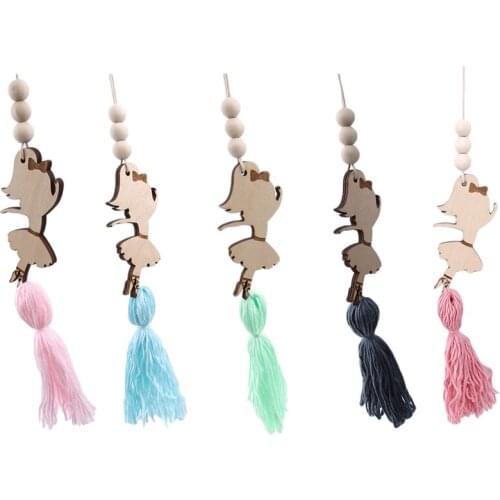 Nordic Style Cute Animal Shape Wooden Beads Tassel Pendant Kids Room Decoration Wall Hanging Ornament For Photography