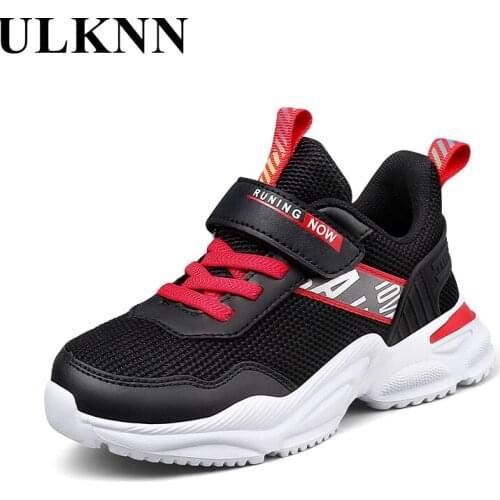ULKNN Kids Running Shoes Black Sneaker For Boys Breathable Hook And Loop Boy Child Sneaker Fashion Children Casual Shoes Boys