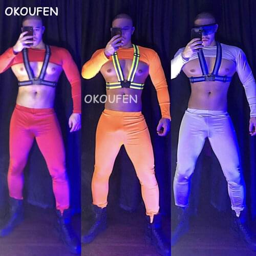 Bar and nightclub men and women ds party fluorescent half-cut work costume stage show dance clothes