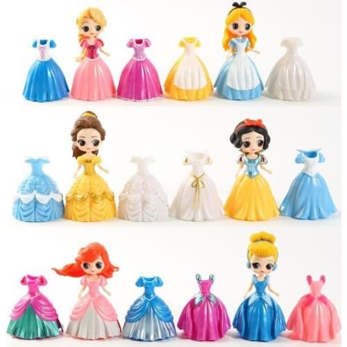 24pcs Disney Princess Action Figures Change Dress Snow White Belle Princess Mermaid Alice Sofia Aurora Cinderella Model Toy Gift