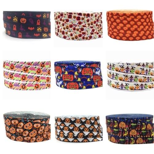 5Yard 16mm Pumpkins Print Halloween Fold over Elastic Band Sewing Tape Handmade Crafts Accessories DIY Baby Headband Hair Ties