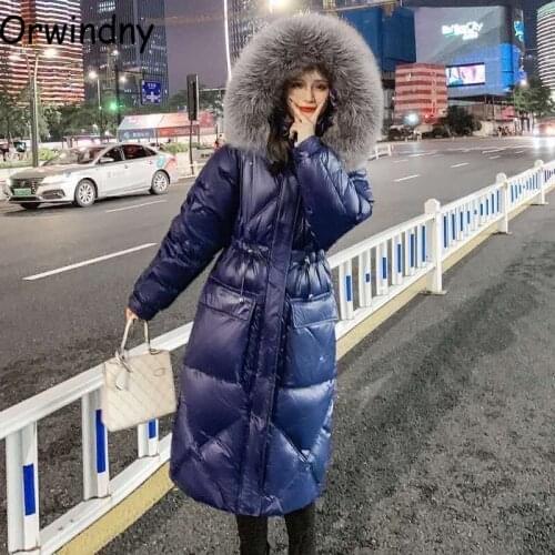 Orwindny Glossy Long Jacket Women Snow Wear Warm Parkas Winter Wadded Coats Female Slim Waterproof Cotton Padded Clothing XS-XL