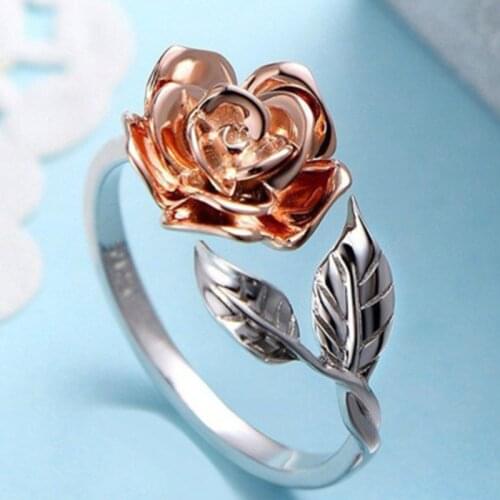 Wish 2020 New NVSHI ladies New Rose Ring, Rose Gold Plated Color Separation Ring, leaf-Shaped Ring