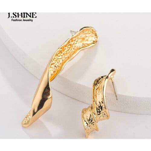 JShine Asymmetric Geometric Spiral Gold Color Metal Statement Uneven Drop Earrings for Women Fashion Punk Jewelry