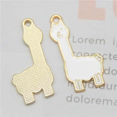Julie Wang 5PCS Enamel White Alpaca Charms Animal Gold Tone Alloy Earrings Bracelet Jewelry Making Accessory