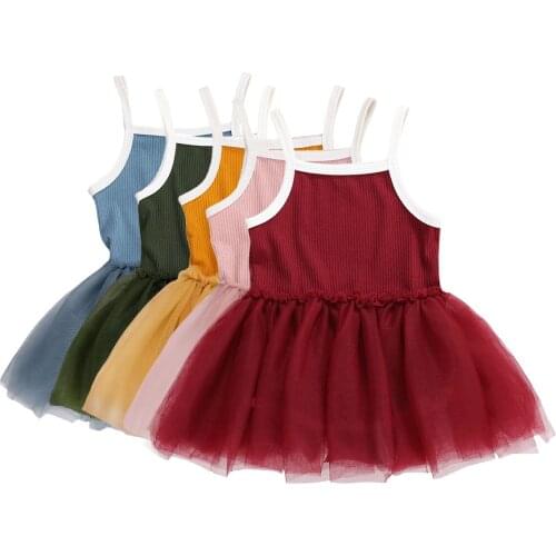 2020 New Summer Dress Childrens Clothing Girls Lace Stitching Baby Girls Knitted Romper Dresses Party Kids Mesh Princess Dress