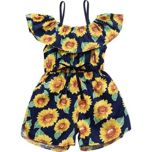 Summer sunflower baby girls cotton jumpsuit outfit romper