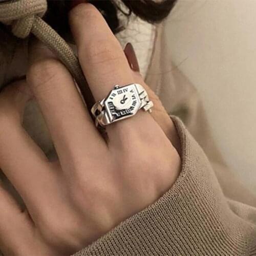 Korean Retro Roman Numerals Dial Chain 925 Sterling Silver Adjustable Rings For Women Vintage Glitter Jewelry Wholesale