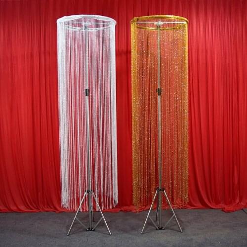 Round Wrought Iron Flower Stand with Curtain & Wreath Frame Wedding Background T Stage Party Decoration Adjustable Garland Rack