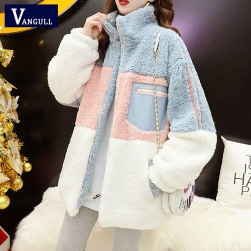 Vangull Patchwork Plus Velvet Women Faur Fur Jacket Winter New Lambs Warm Zipper Female Coat Turn-down Collar Ladies Outerwear