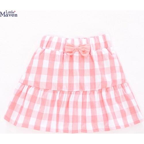Little Maven New Summer Children Clothing Pink Plaid Bowknot Girls 2-7yrs Cotton Knitted Casual Sands Cute Skirts