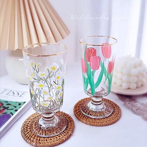 Small Daisy Tulip Glass Water Cup Female Goblet Juice Glass Sweet Wine Glass Net Red Wine Glass Water Glass