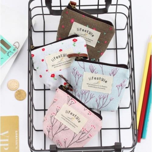 1PCS Mini Womens Purse Coin Holder Wallet Money Bags Canvas Coin Key Card Wallet Zipper Change Case Purses Holder Small Pouch