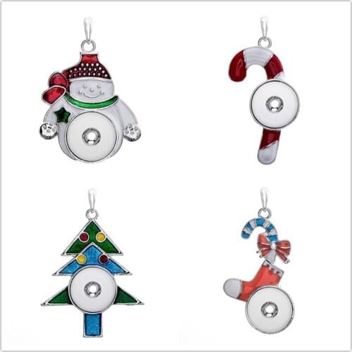 Fashion Colorful oil Christmas pendant snap necklace 60cm keychain fit 18MM snap buttons Fashion jewelry DIY accessories XL0087