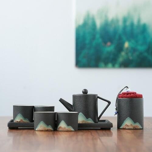 The Crude Tracen Pots Kung Fu Tea Set Hand-Painted Japanese Minimalist Tray CeramicTea Ceremony Set Travel Tea Set ChineseTeaSet