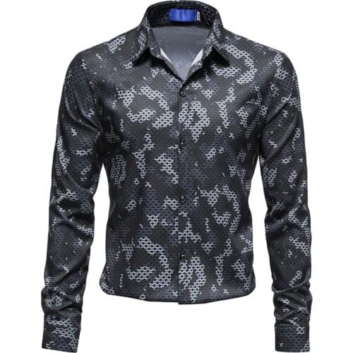 2021 New Mens Trend Long Sleeve Shirt Slim Shirt Casual Outdoor Shirt Print Hawaii Party Shitry European Size