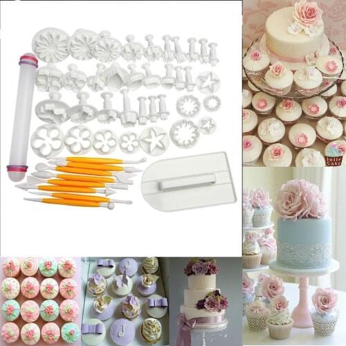 New 46Pcs/set Fondant Cake Decorating Sugarcraft Plunger Cutter Tools Mold Cookies full set mold for free shipping