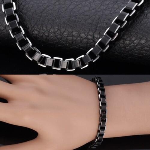 New Hot Sale Men Cool Item Black Box Chain Alloy Bracelet Jewelry Mens Jewelry 6MM 21CM 8'' With 316 Stamp Wholesale MGC GH203