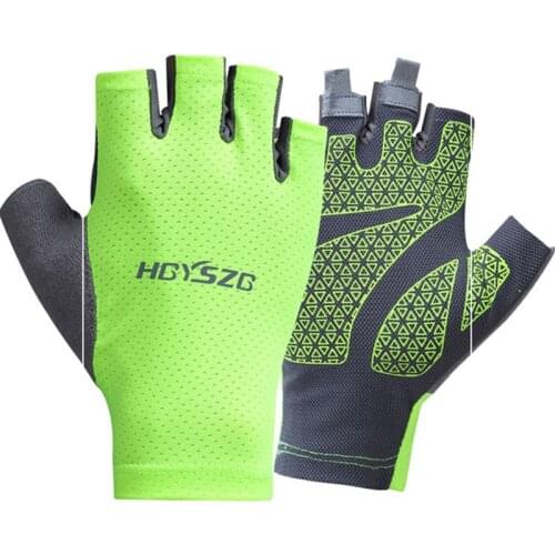 Men Women Summer Thin Quick Drying Ice Silk Letter Fitness Non Slip Mitten Outdoor Sport Half Finger Bicycle Cycling Glove I100