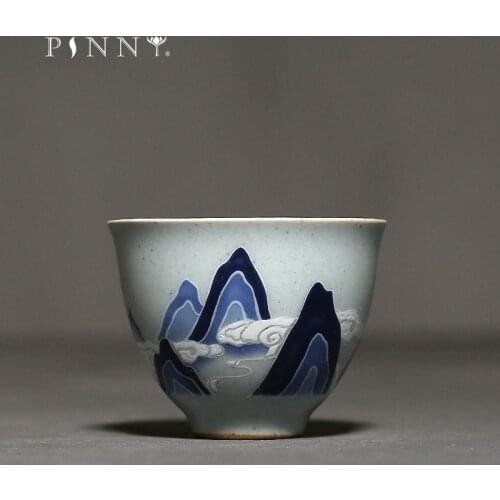 PINNY 45ML Retro Vintage Mountains Teacups Ceramic Chinese Kung Fu Tea Cup Pigmented Household Tea Bowl
