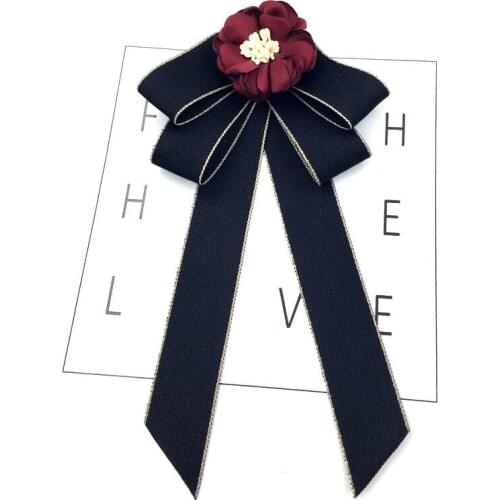 Rose Flower British Bow Tie Womens Shirt Skirt Accessories Bowtie Corsage Brooch Ribbon Pin Handmade Jewelry