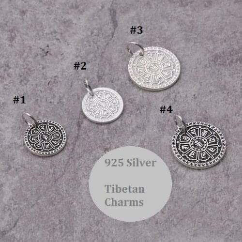 Handmade 100% 925 Silver Tibetan Six Words Proverb Charms Sterling Tibetan Klachakra Pendant OM Mani Padme Hum Charms