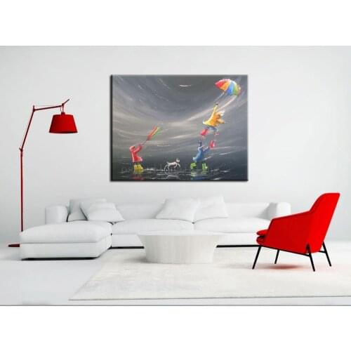 Handmade Modern Abstract Fine Art Acrylic Oil Painting Colours Umbrella Fun Large Canvas Craft Picture Kids Dog Canvas Paintings