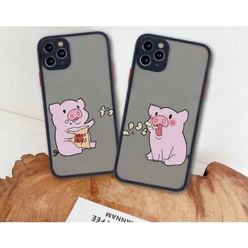Cute Couples Pig Phone Case For iphone 12 11 Pro Max Mini XS 8 7 Plus X SE 2020 XR Matte Transparent Cover