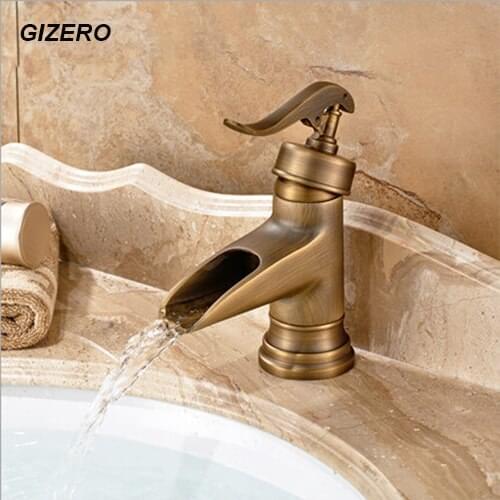 Bathroom Basin Faucets Antique Finish Hot and Cold Waterfall Taps Vanity Vessel Sink Mixer Taps Deck Mounted ZR194