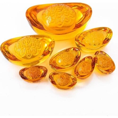 New5pcs 40mm Yellow Crystal Shoe-shaped Gold Ingot Paperweight Glass Crafts Home Decoration Quartz Ornaments Fengshui Figurines
