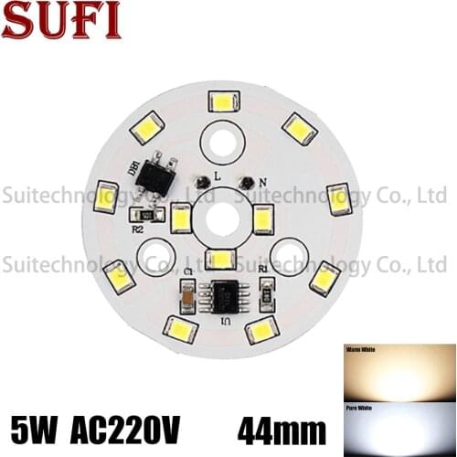 SMD 2835 LED Lamp Chip light Smart IC Power 220V 5W LED lamps Diameter 44mm For indoor Flood Light Bulb Light White/Warm White