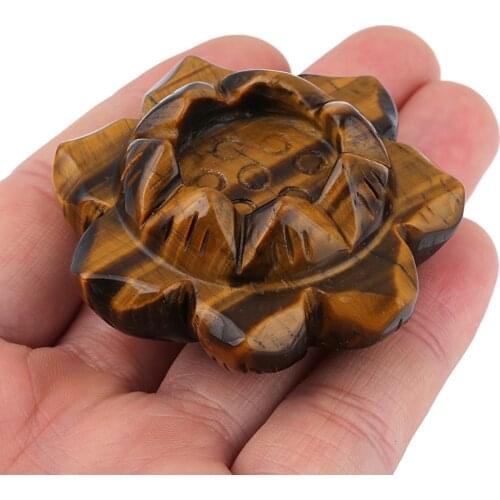 TUMBEELLUWA 2" Tigers Eye Stone Lotus Flower Healing Crystal Ball Stand Office/Home Decor