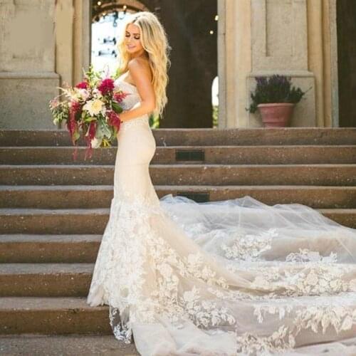 Vintage Plus Size Lace Mermaid Wedding Dresses 2019 Wedding Gowns Bridal Gowns robes de soirée Arabic Vestidos