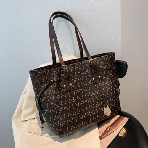 Womens Large Capacity Letter Retro Tote Bags Wallet 2021 Female Fashion Print Luxury Handbag Soft Leather Shoulder Bags Purse