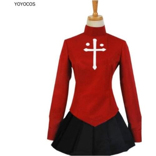 YOYOCOS FGO Hirosaka Rin Cosplay Costume Fatestay night Fate Grand Order Girl Uniform Kilt and Black Skirts Red Top Costomize