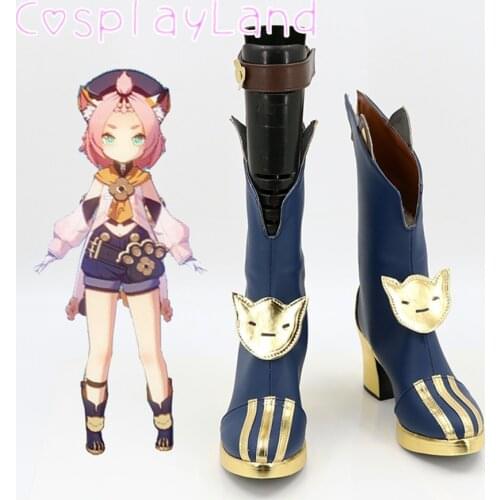 Game Genshin Impact Diona Cosplay Boots Shoes Leather Shoes Cosplay Accessories Halloween Party Shoes for Women High Heel Shoes
