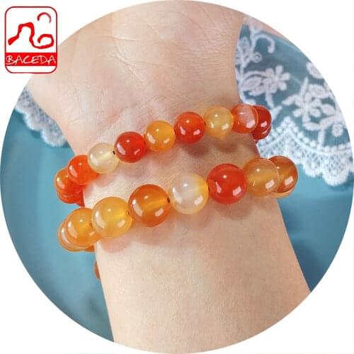 Baceda Natural Crystals of Orange Chalcedony Bracelet that can absorbs or dissipates negative thoughts, emotions and bad dreams