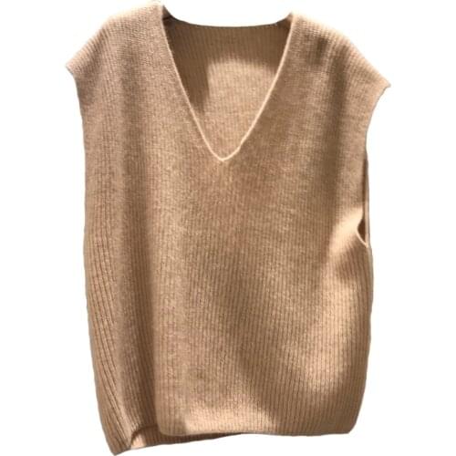 Spring and Autumn new ladies cashmere vest V-neck solid sleeveless sweater coat loose soft pullover Brand FRSEUCAG wool vest