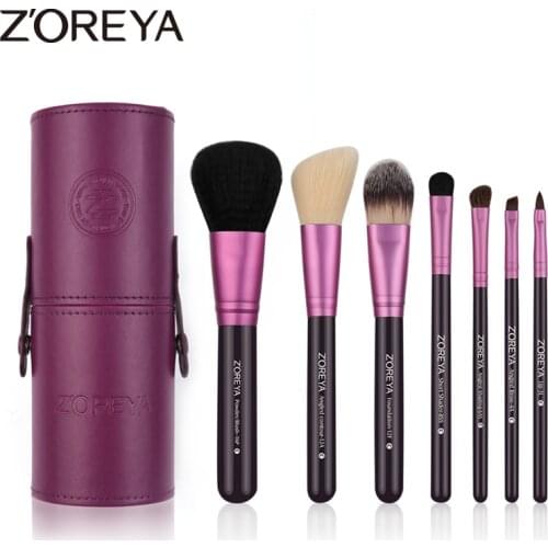 ZOREYA 7pcs Goat Hair Makeup Brushes Natural Wooden Handle Cosmetic Sets With Make Up Case 4 Colors Available