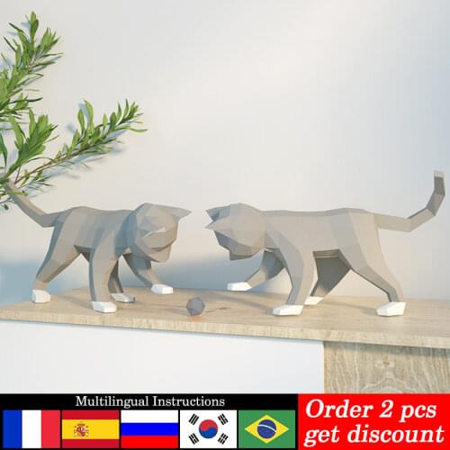 1 Pair Cats Playing Ball Animal Decor Home Decoration Paper Model,Low Poly 3D Papercraft,Handmade DIY Adult Craft Toy RTY200