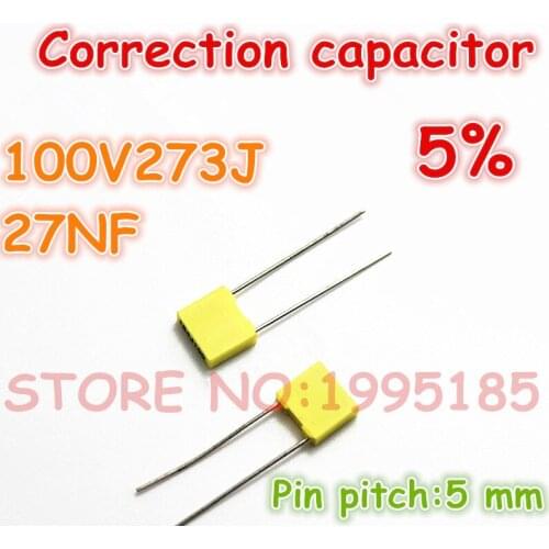 10pcs/lot correction Capacitor 100V273J 27NF 273J100 5% Metallized polyester film capacitor Pin pitch 5 mm