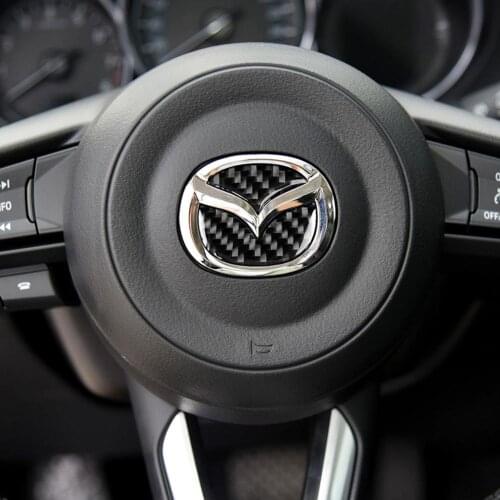 2pcs DIY Car Steering Wheel Logo Stickers Carbon Fiber Auto Decorative Styling Decals for Mazda Axela ATENZA CX-5 CX-4