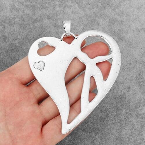 2PCS Large Open Tone Love Heart Shape Charms Pendants for Necklace Findings Jewelry 90x80mm