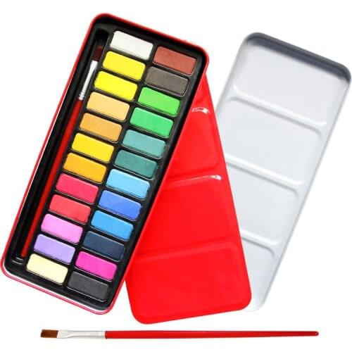 24 color red iron box solid powder cake watercolor set sketch powder cake pigment